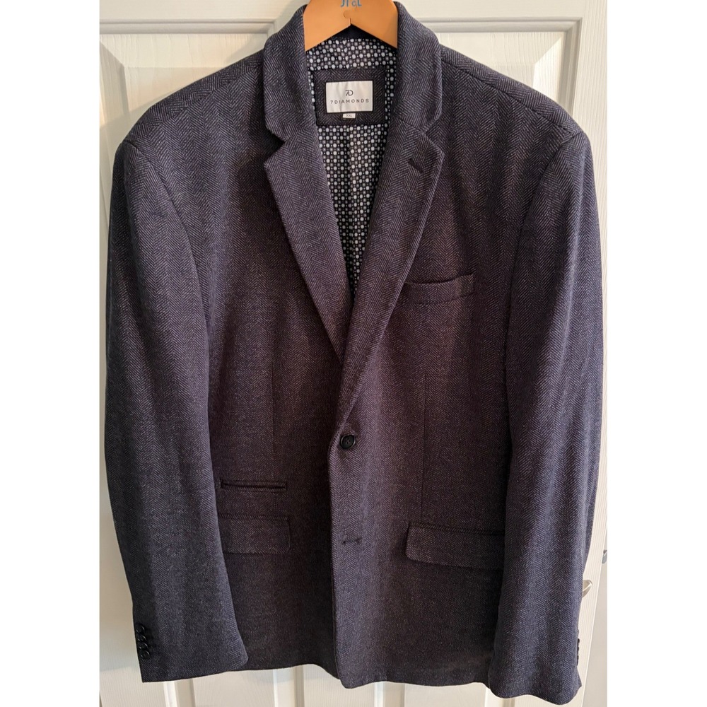 7 Diamonds Mens Charcoal Grey Herringbone Two Button Blazer Sport Coat Jacket